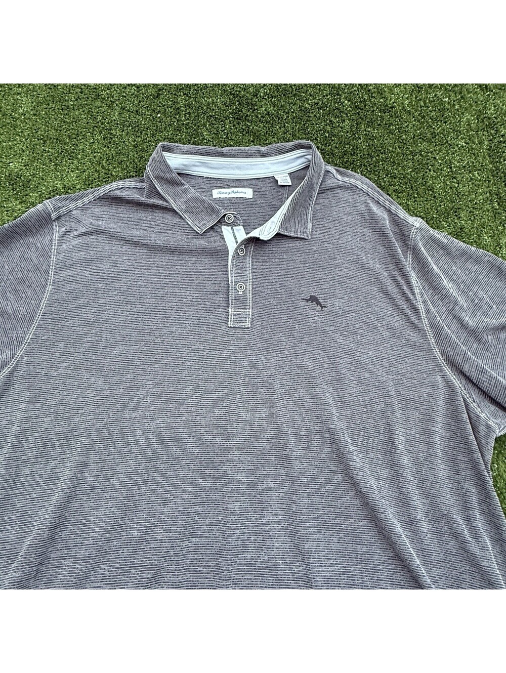 Tommy Bahama Polo Men 3XLB Gray Stripe Tencel Marlin Golf Shirt 3XL Big